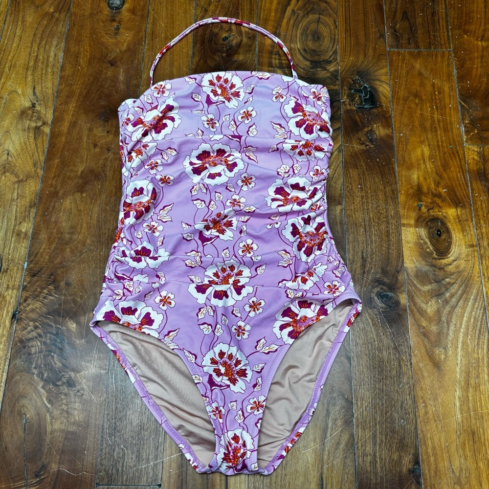 J.Crew Ruched bandeau one-piece in climbing pink floral 2 - Picture 4 of 10